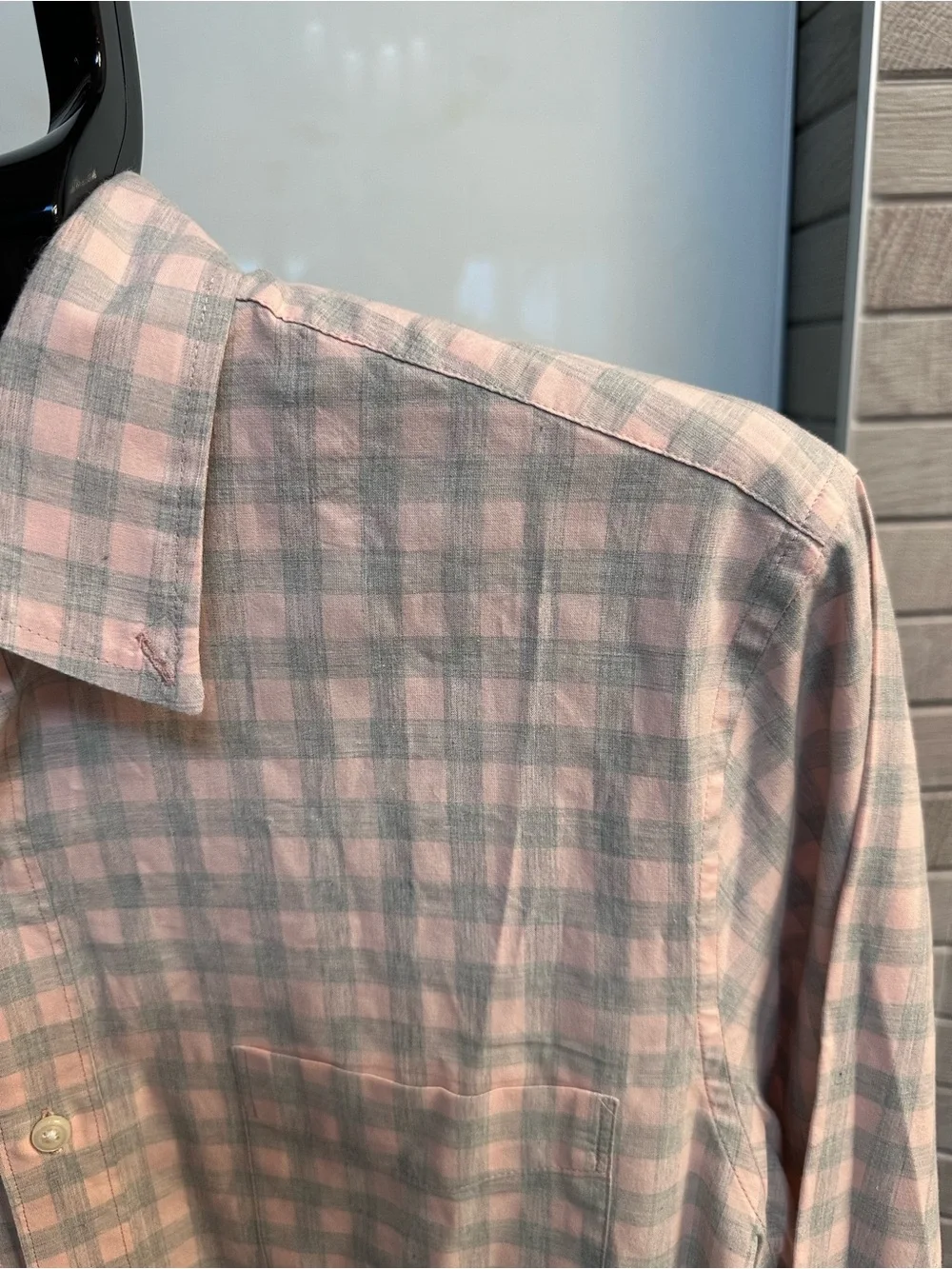 J. Crew Men's 98% Organic Cotton Pink and White Check Button-Down Shirt